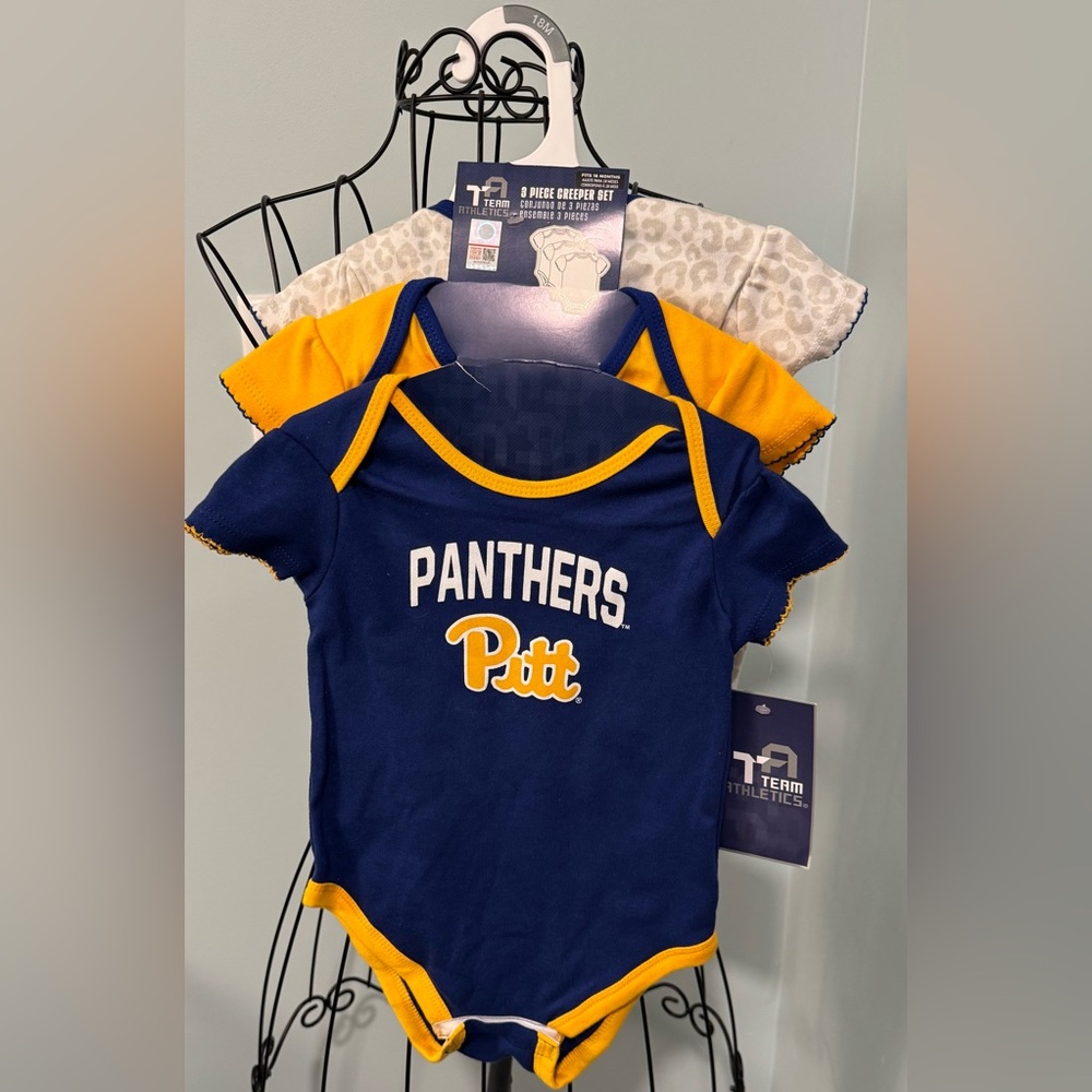 Set of 3 Pittsburgh Panthers Baby Girl 18 month 18m Yellow Blue Cheetah onesies